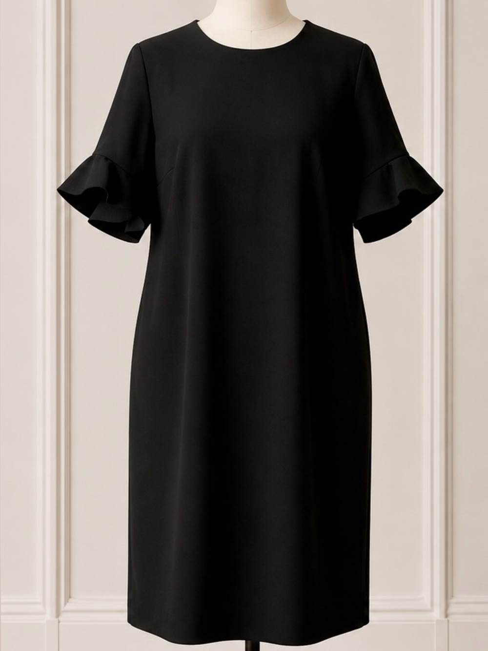 Calvin Klein Black Midi Dress with Ruffle Sleeves